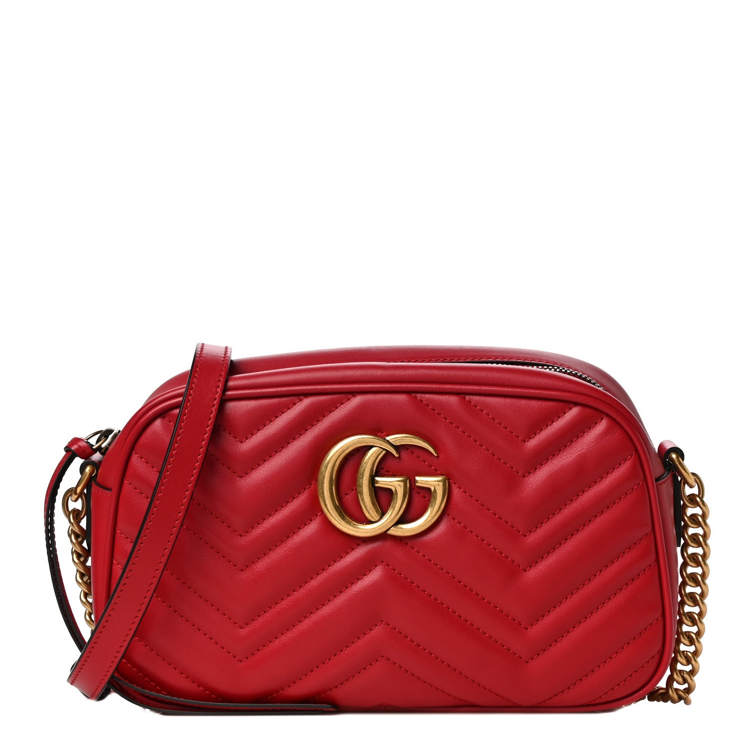 Gucci Calfskin Matelasse Small GG Marmont Chain Shoulder Bag Hibiscus Red 1 of 14
