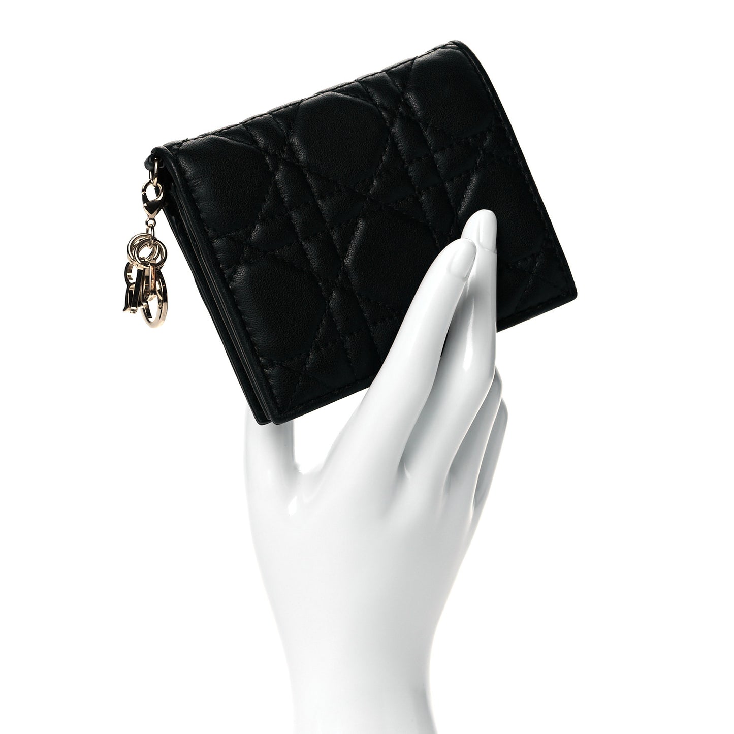 Lambskin Cannage Mini Lady Dior Wallet Black