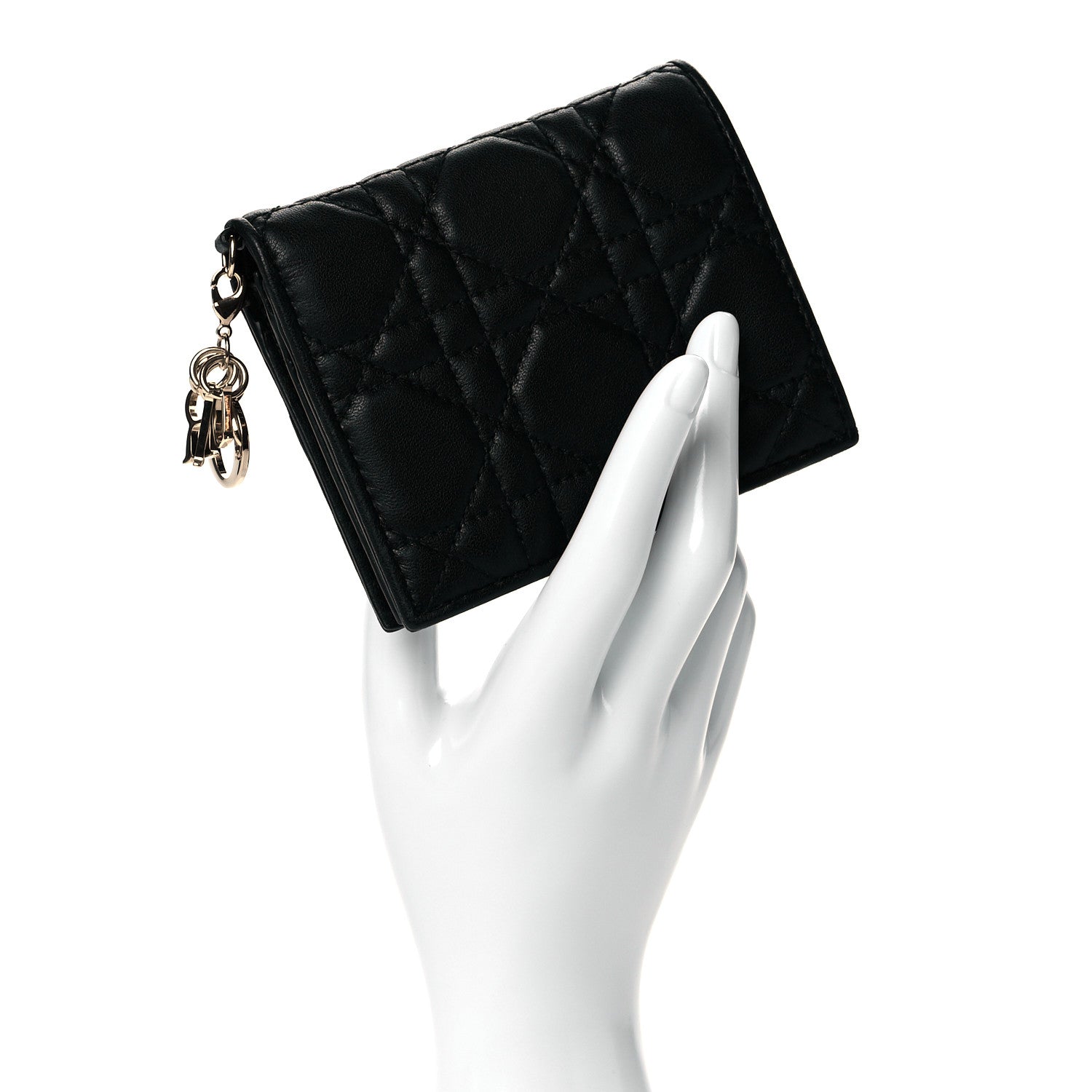 Christian Dior Lambskin Cannage Mini Lady Dior Wallet Black 4 of 13