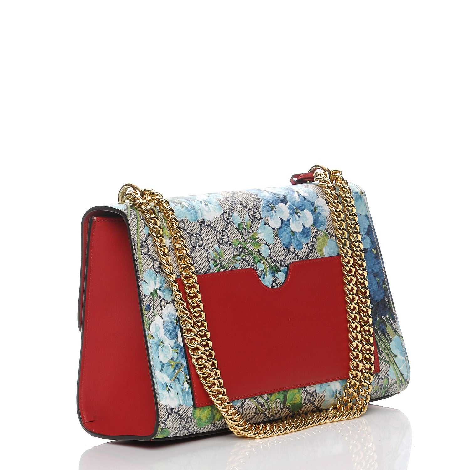 Gucci GG Supreme Monogram Blooms Medium Padlock Shoulder Bag Beige Blue Navy Hibiscus Red 4 of 8