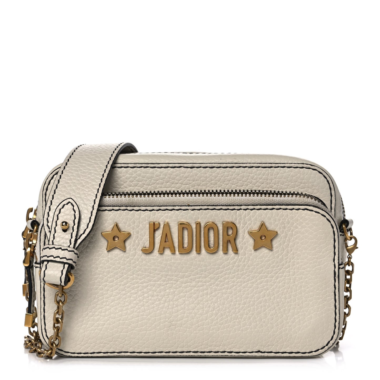 Grained Calfskin J'Adior Camera Case Clutch With Chain White