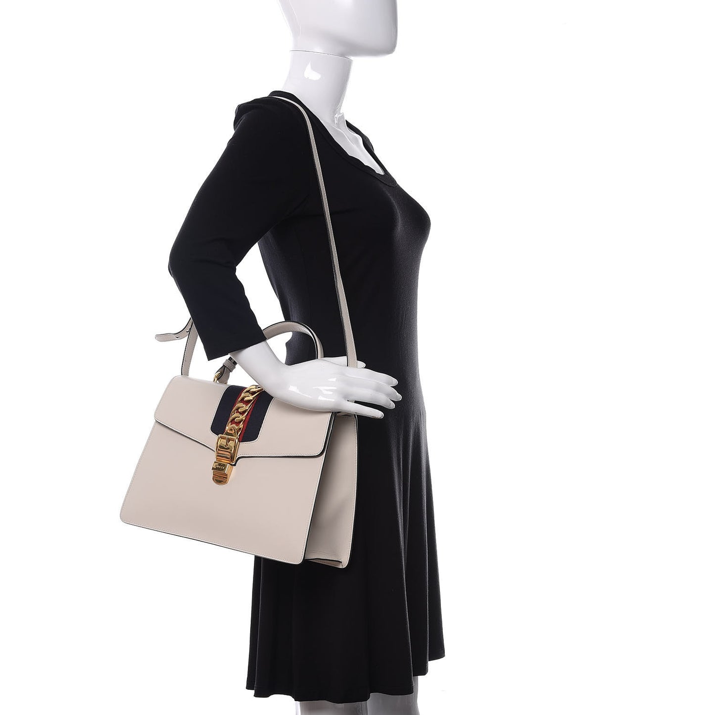 Calfskin Web Medium Sylvie Top Handle Bag White