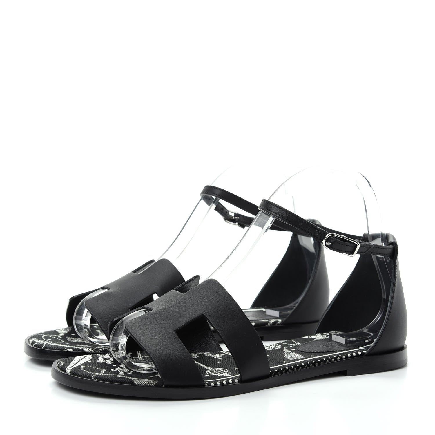 Hermes Calfskin Santorini Sandals 38 Black 3 of 11