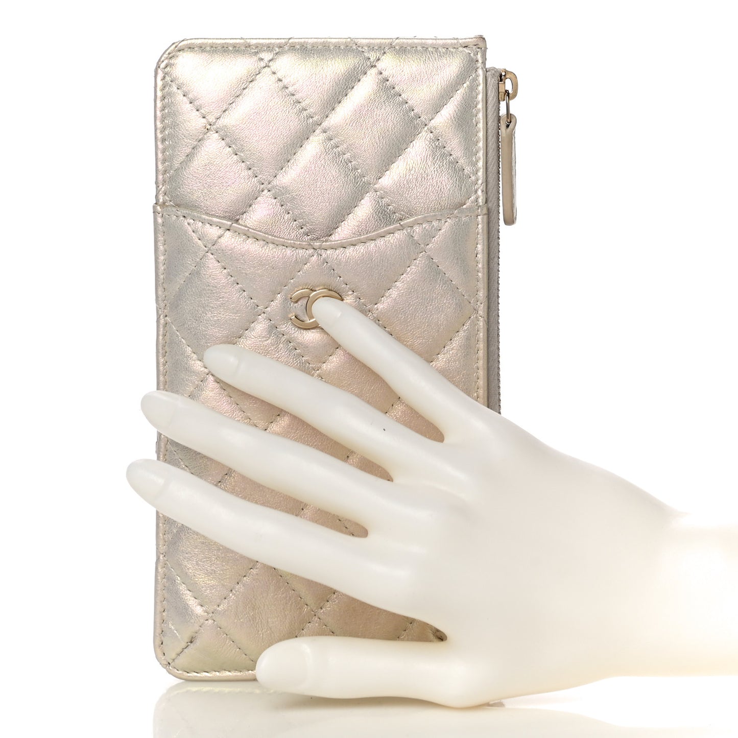 Iridescent Lambskin Quilted Classic iPhone Pouch Ivory