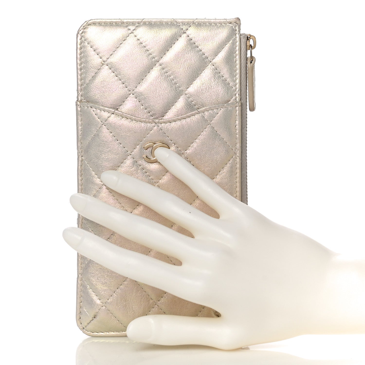 Chanel Iridescent Lambskin Quilted Classic iPhone Pouch Ivory 2 of 17