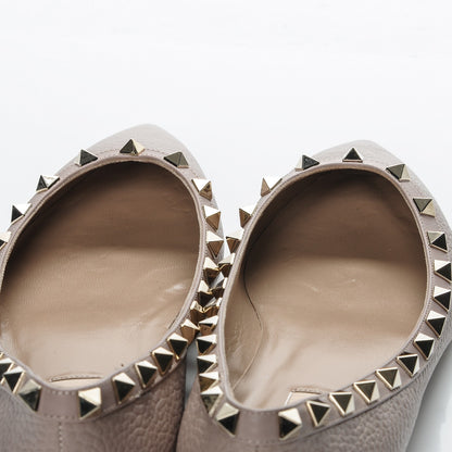 Valentino Garavani Pebbled Calfskin Rockstud Ballerina Flats 37.5 Poudre 7 of 8