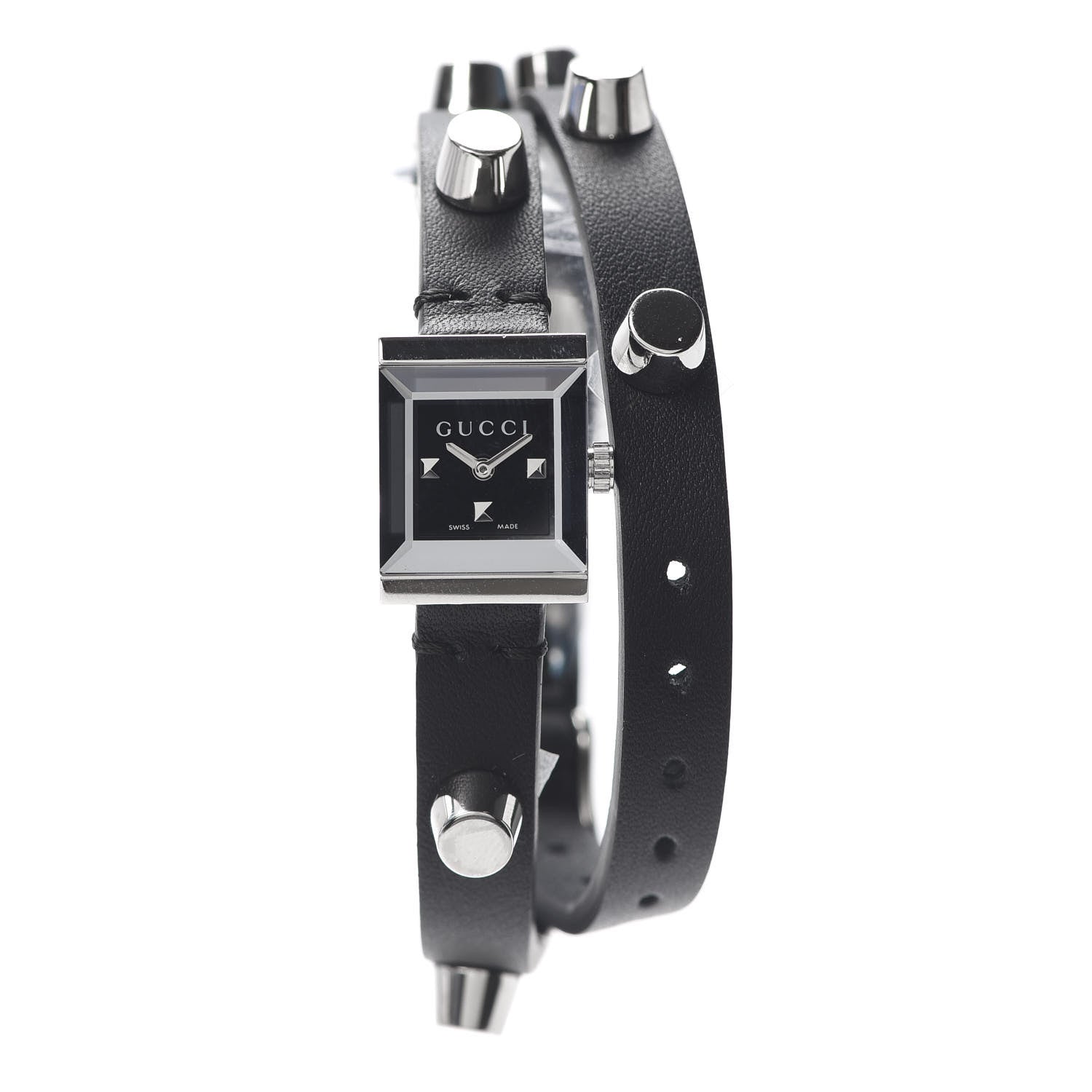 Gucci Stainless Steel Calfskin 14mm G-Frame Square Double Wrap Stud Quartz Watch Black 1 of 6
