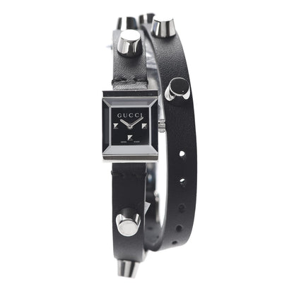 Gucci Stainless Steel Calfskin 14mm G-Frame Square Double Wrap Stud Quartz Watch Black 1 of 6