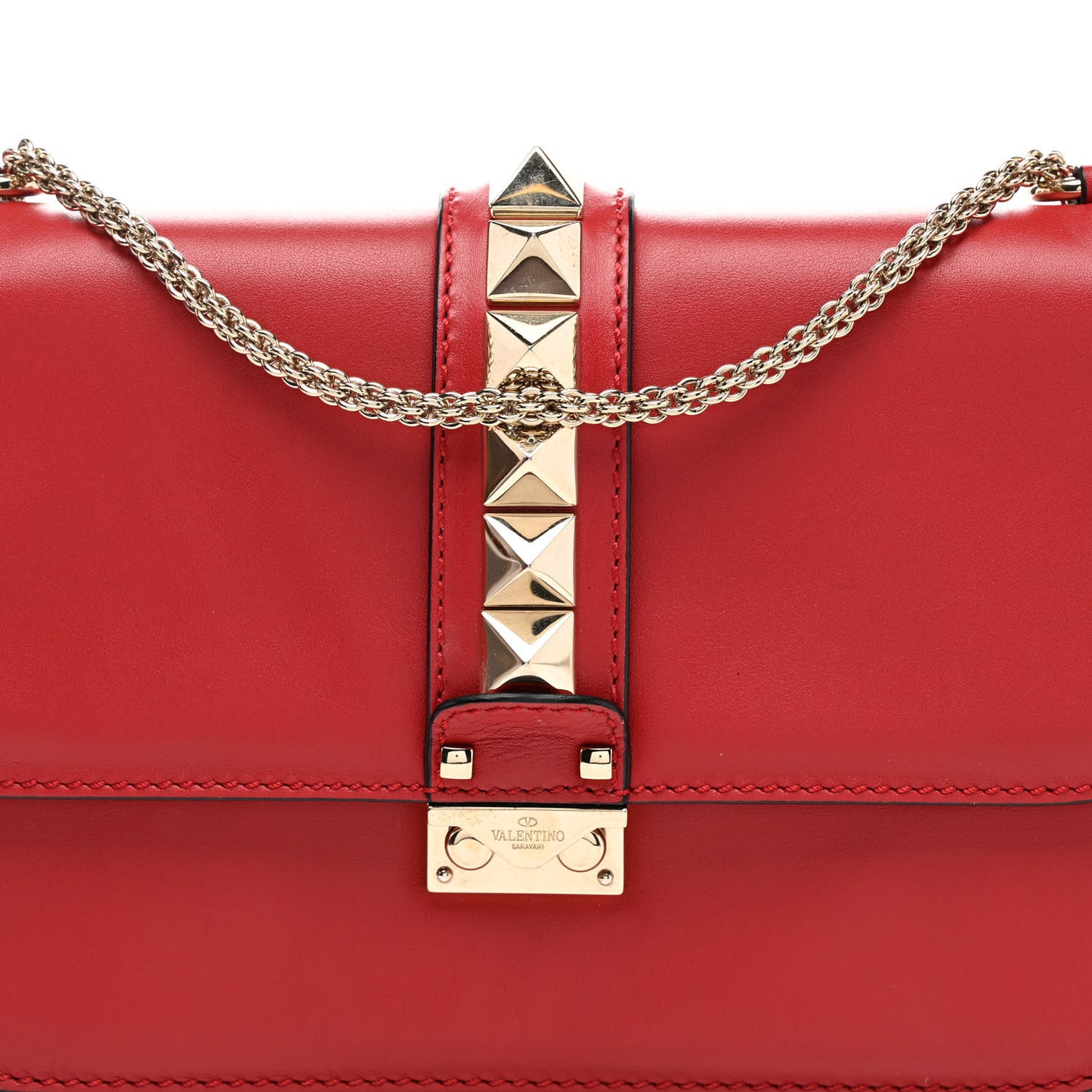 Vitello Medium Glam Lock Rockstud Flap Red