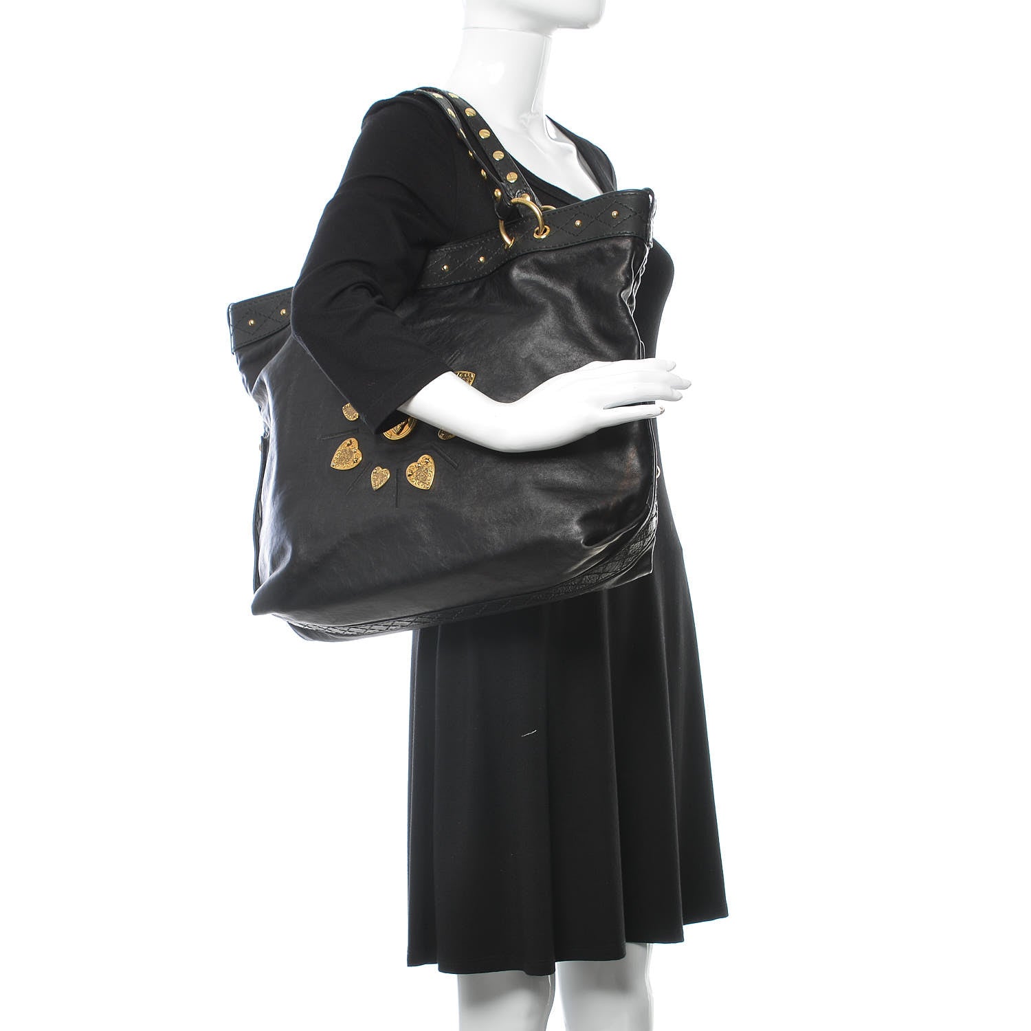 Gucci Calfskin Studded Medium Irina Tote Black 2 of 9