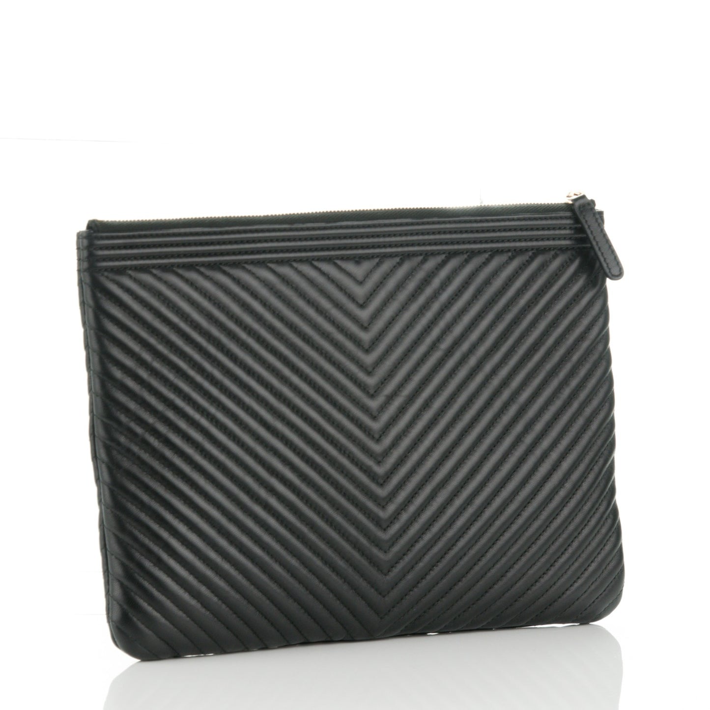Calfskin Chevron Medium Boy Cosmetic Case Black