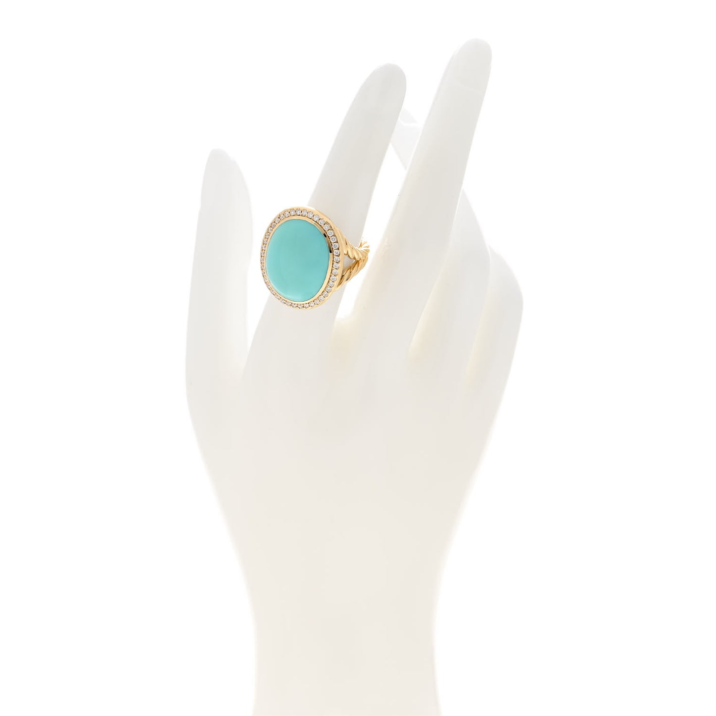 Sterling Silver 18K Yellow Gold Diamond Turquoise Albion Oval Ring 53 6.25