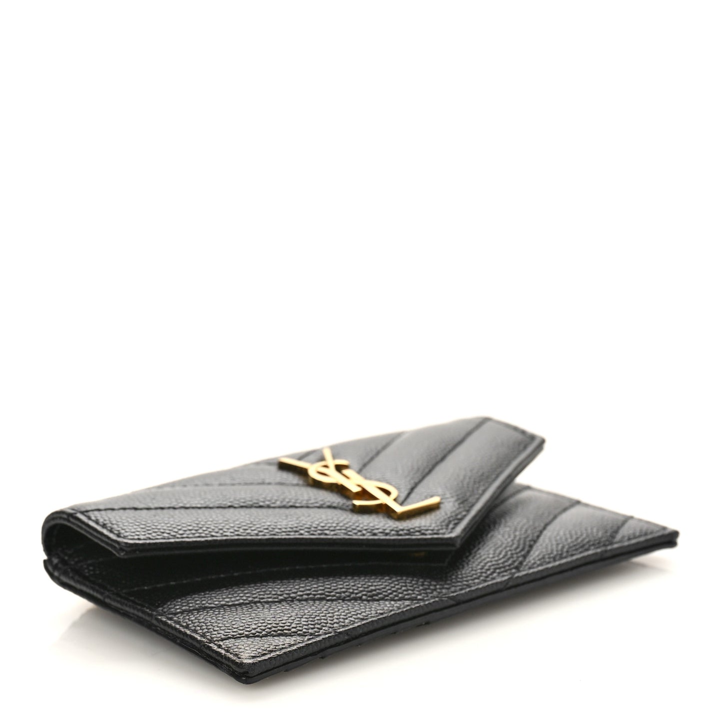 Grain De Poudre Matelasse Chevron Monogram Compact Wallet Black
