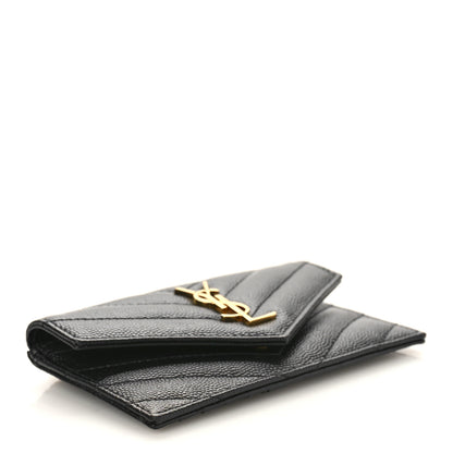 Saint Laurent Grain De Poudre Matelasse Chevron Monogram Compact Wallet Black 4 of 10