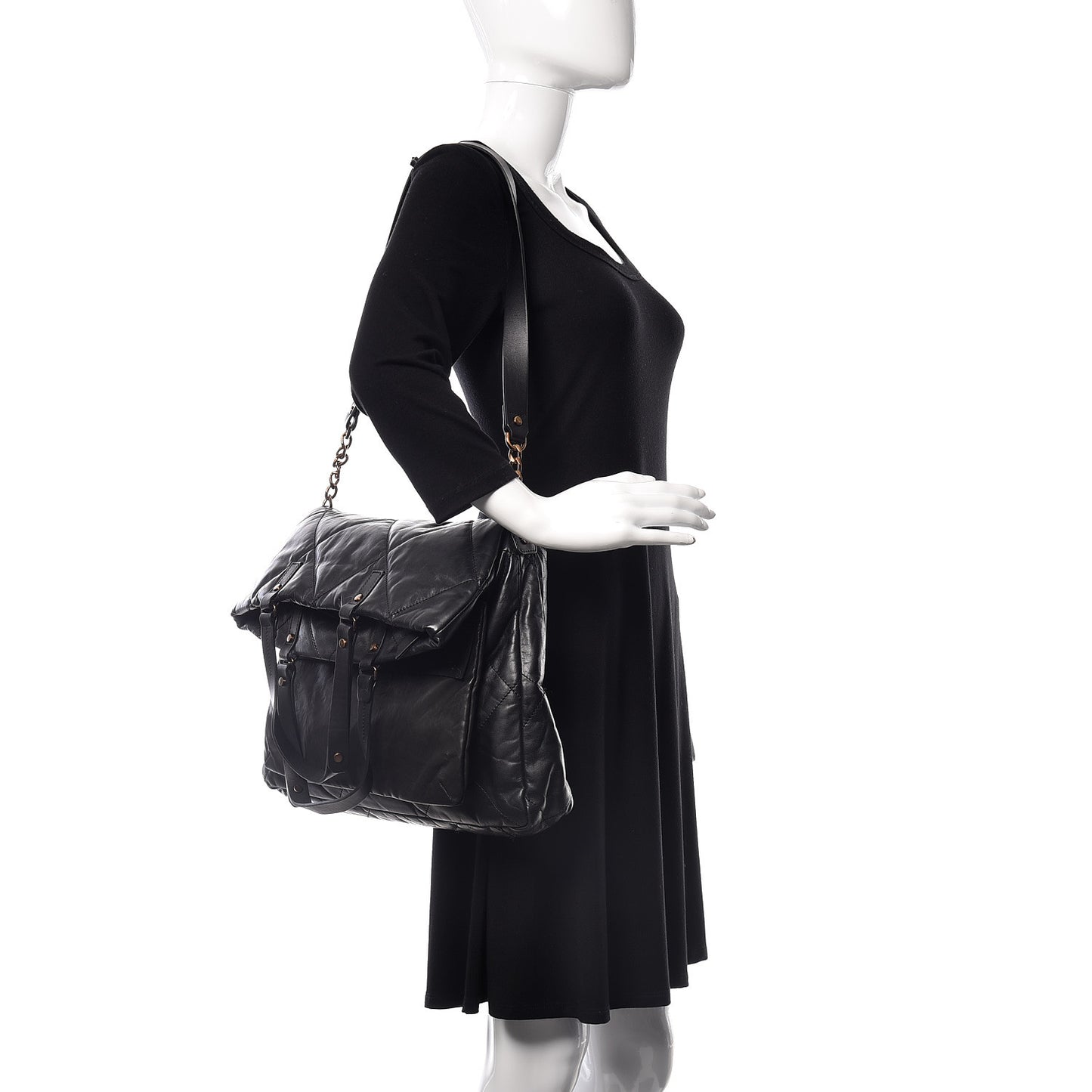 Calfskin Quilted Dear Danae Shoulder Bag Black