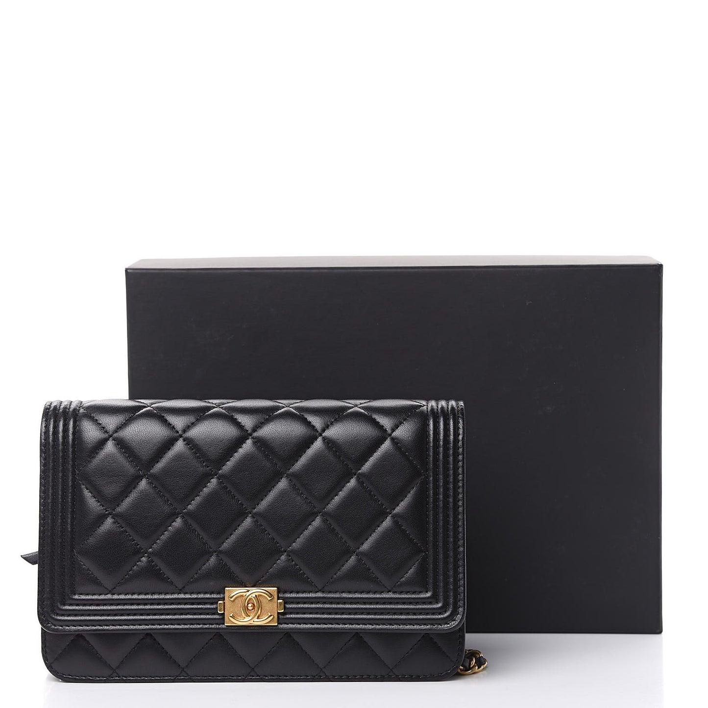 Lambskin Quilted Boy Wallet On Chain WOC Black