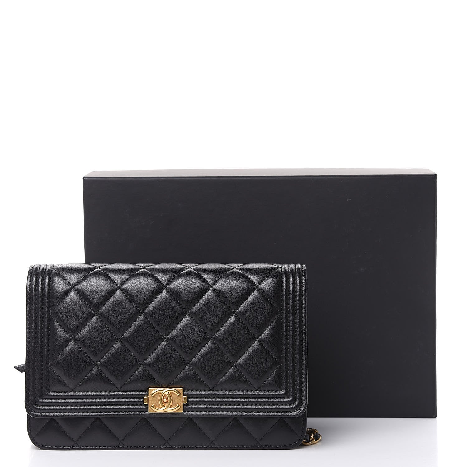 Chanel Lambskin Quilted Boy Wallet On Chain WOC Black 13 of 13