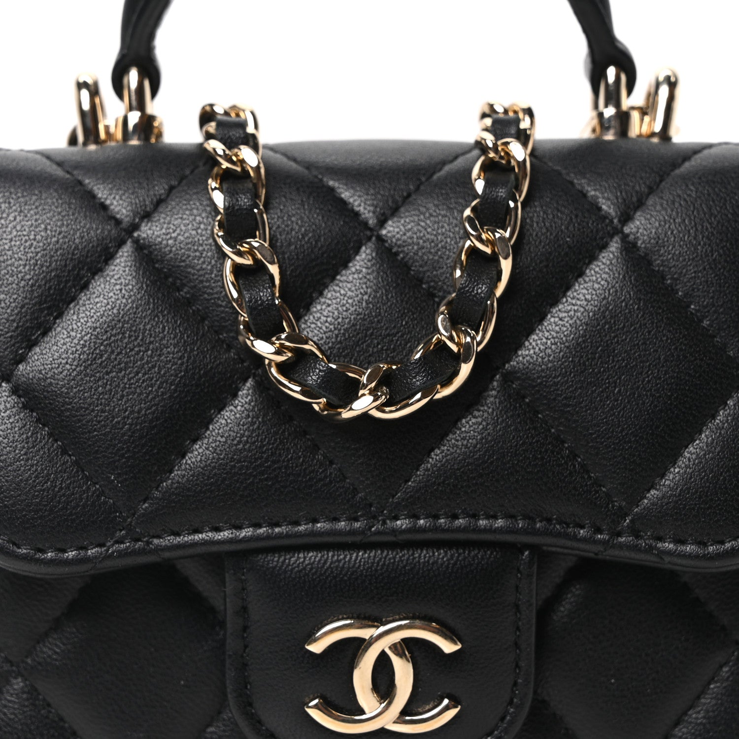 Chanel Lambskin Quilted Top Handle Flap Clutch With Chain Black 8 of 11