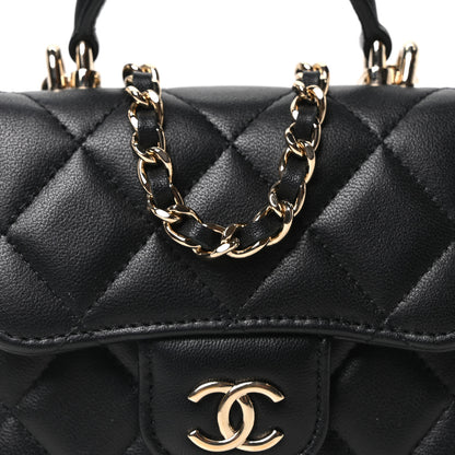 Chanel Lambskin Quilted Top Handle Flap Clutch With Chain Black 8 of 11