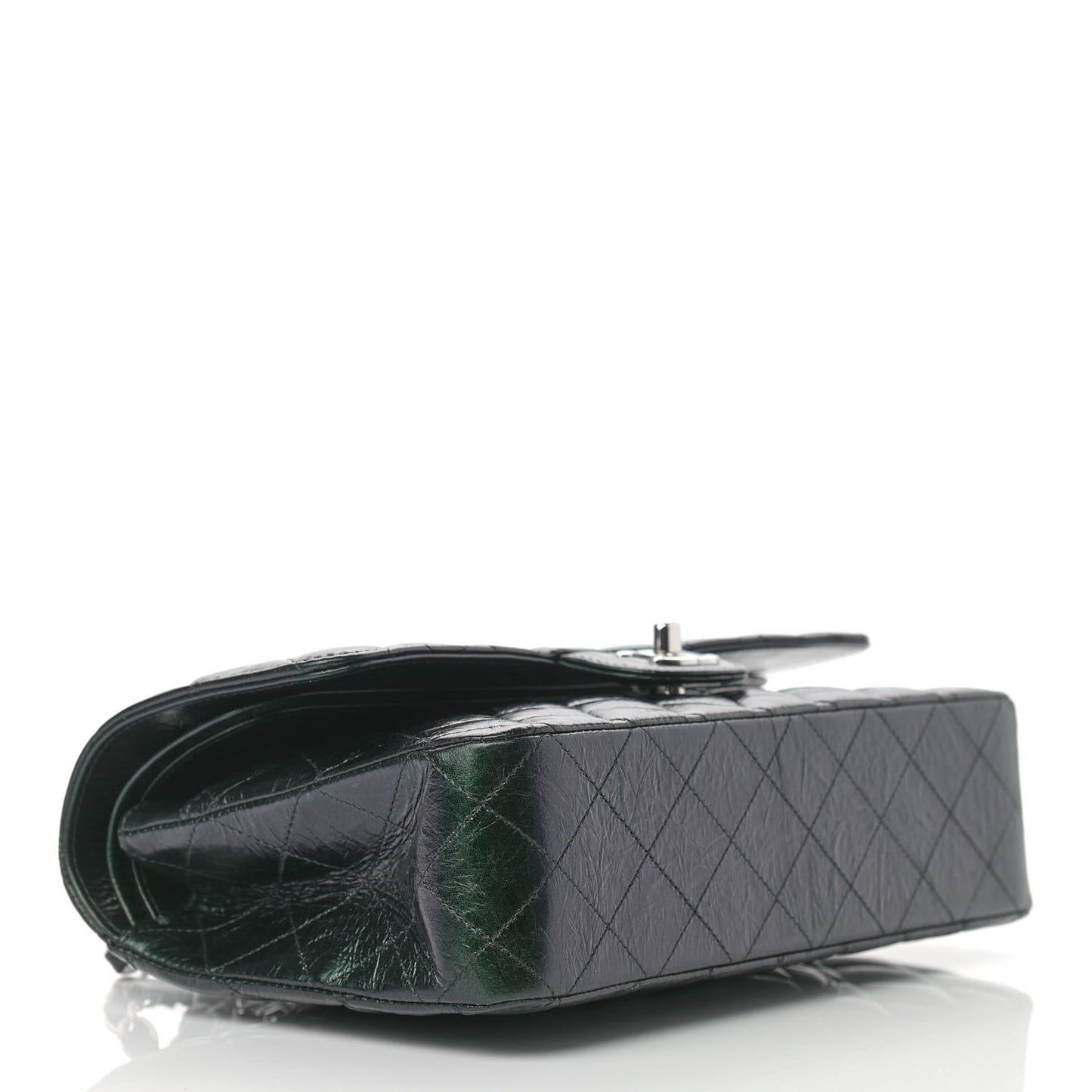 Iridescent Crumpled Calfskin Quilted Medium Double Flap Black