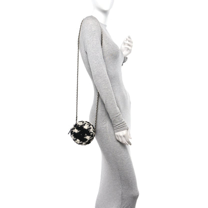 Chanel Wool Tweed Lambskin Quilted Round Clutch With Chain and Coin Purse Black White 2 of 12