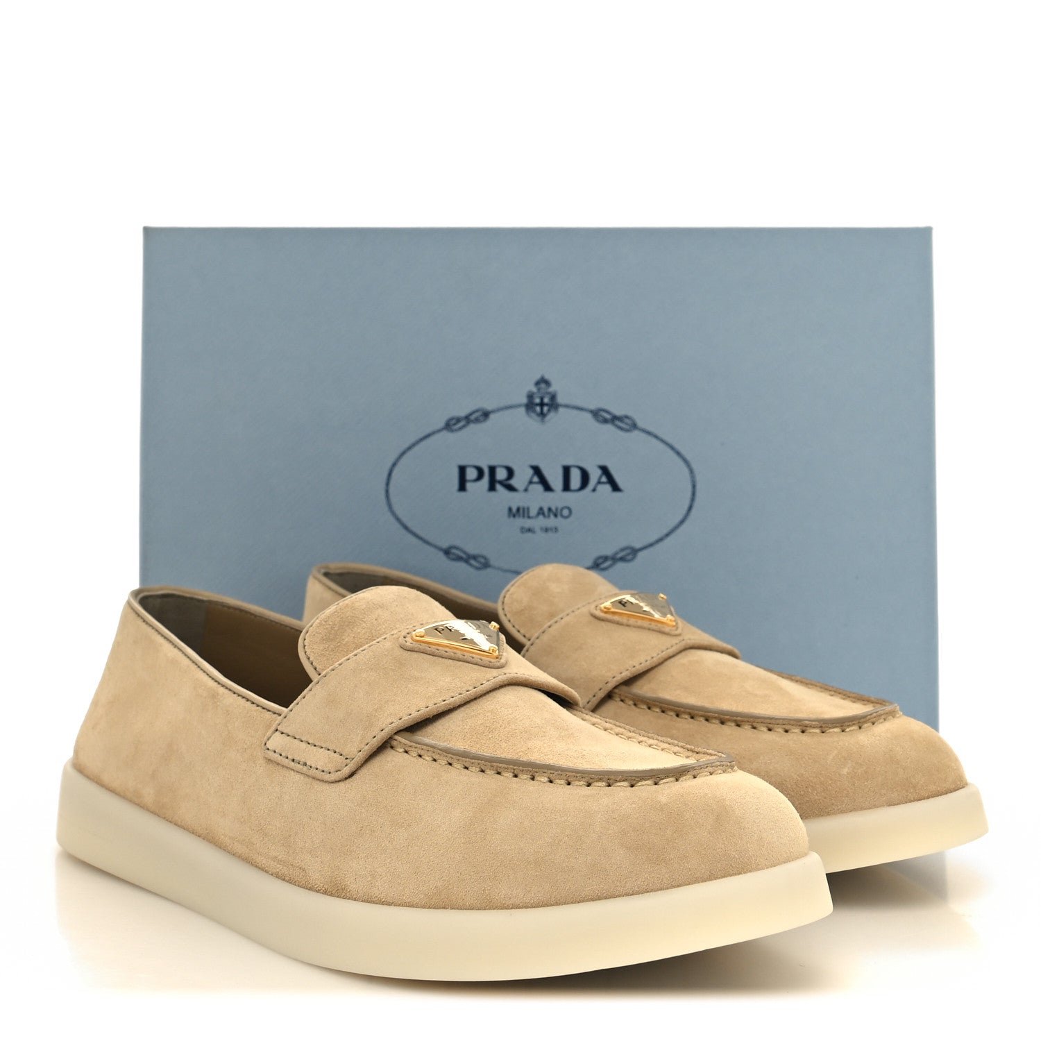 Prada Suede Saint Tropez Loafer 39 Ecru 9 of 9