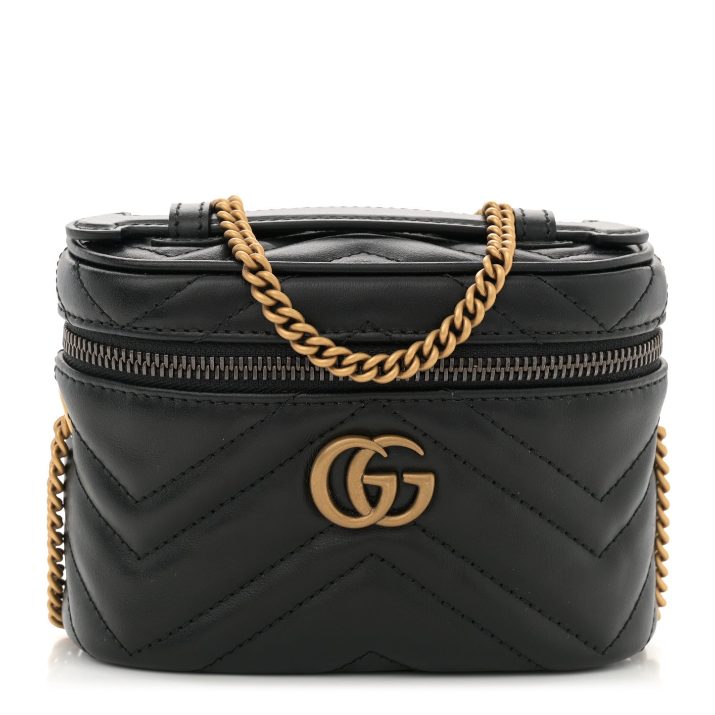 Calfskin Matelasse Chevron Mini GG Marmont Top Handle Bag Black