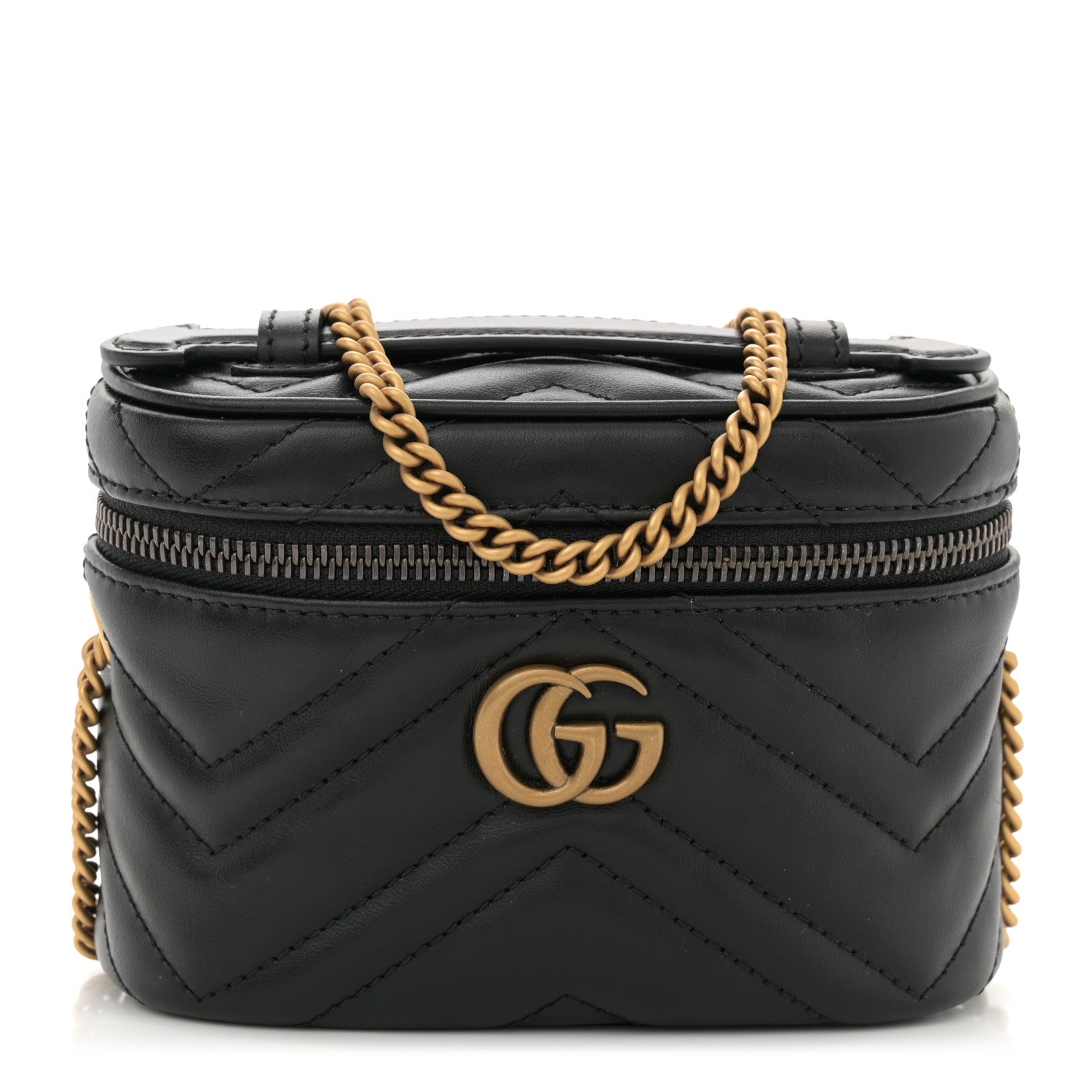 Gucci Calfskin Matelasse Chevron Mini GG Marmont Top Handle Bag Black 1 of 10