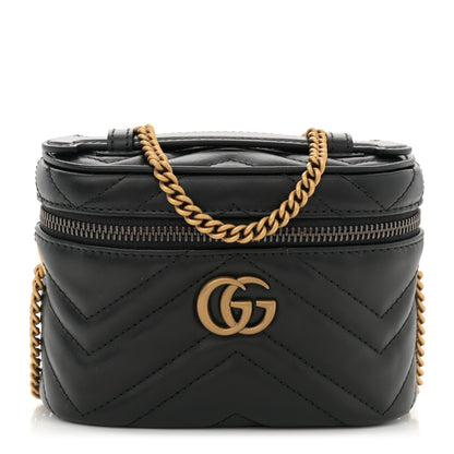 Gucci Calfskin Matelasse Chevron Mini GG Marmont Top Handle Bag Black 1 of 10