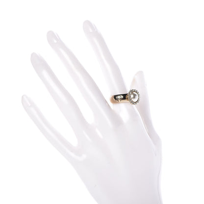 Chanel Pearl Crystal CC Ring 53 6.25 Gold Pearly White 2 of 10