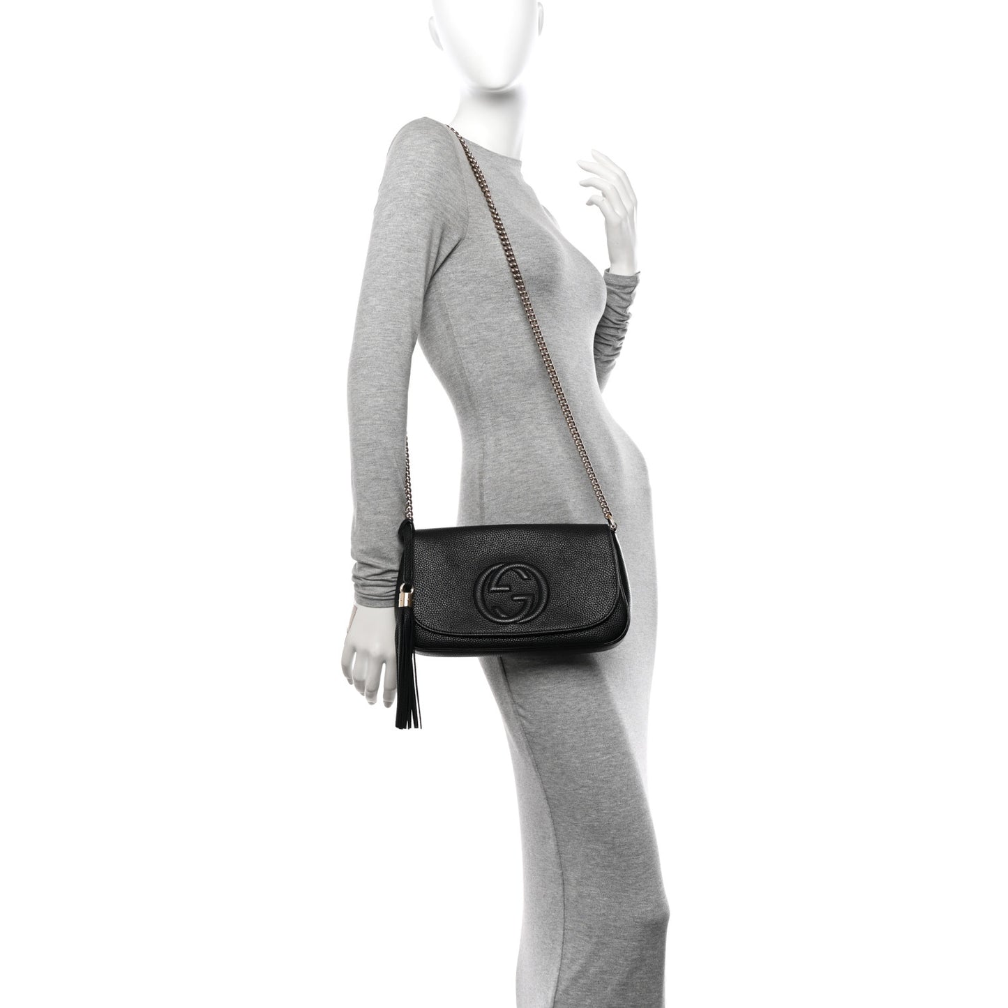 Pebbled Calfskin Medium Soho Flap Crossbody Black