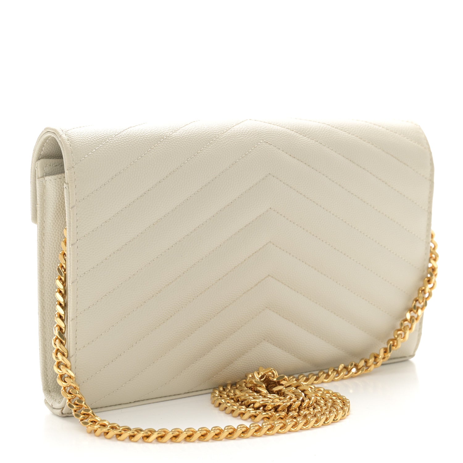 Saint Laurent Grain De Poudre Matelasse Chevron Monogram Chain Wallet Crema Soft 3 of 11