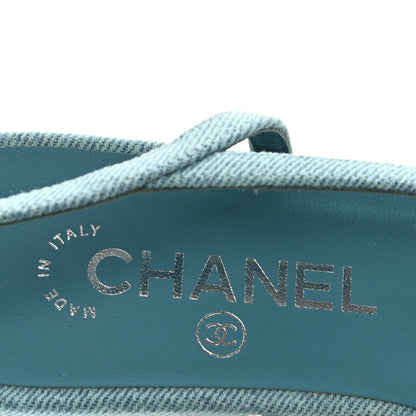 Chanel Denim Cap Toe CC Slingback Flats 38 Blue 7 of 8