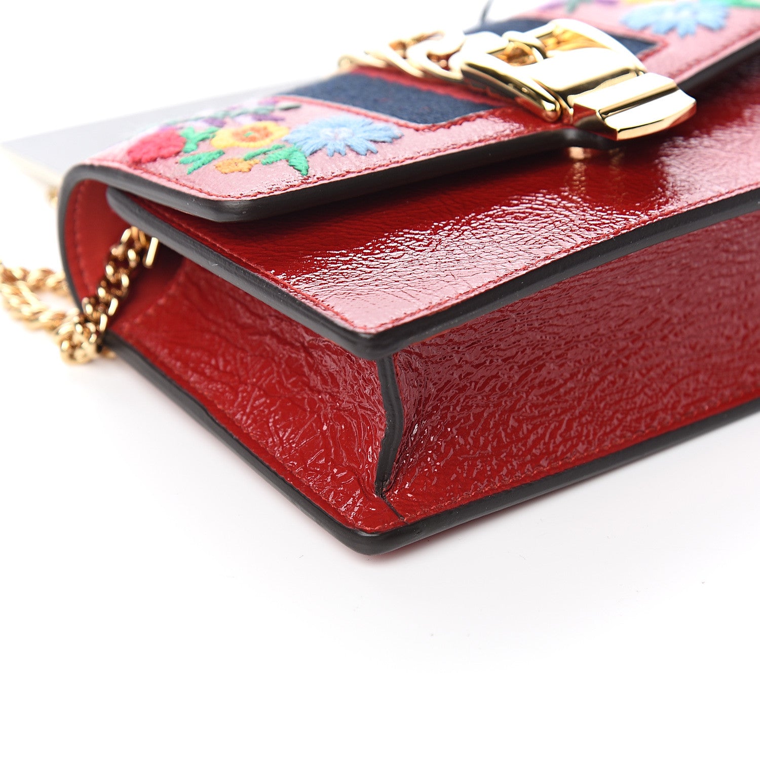 Gucci Patent Embroidered Super Mini Sylvie Chain Shoulder Bag Red 7 of 9