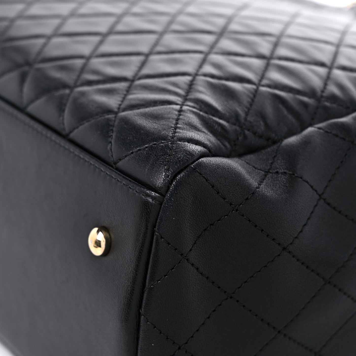 Lambskin Quilted Large Drawstring Bag Black