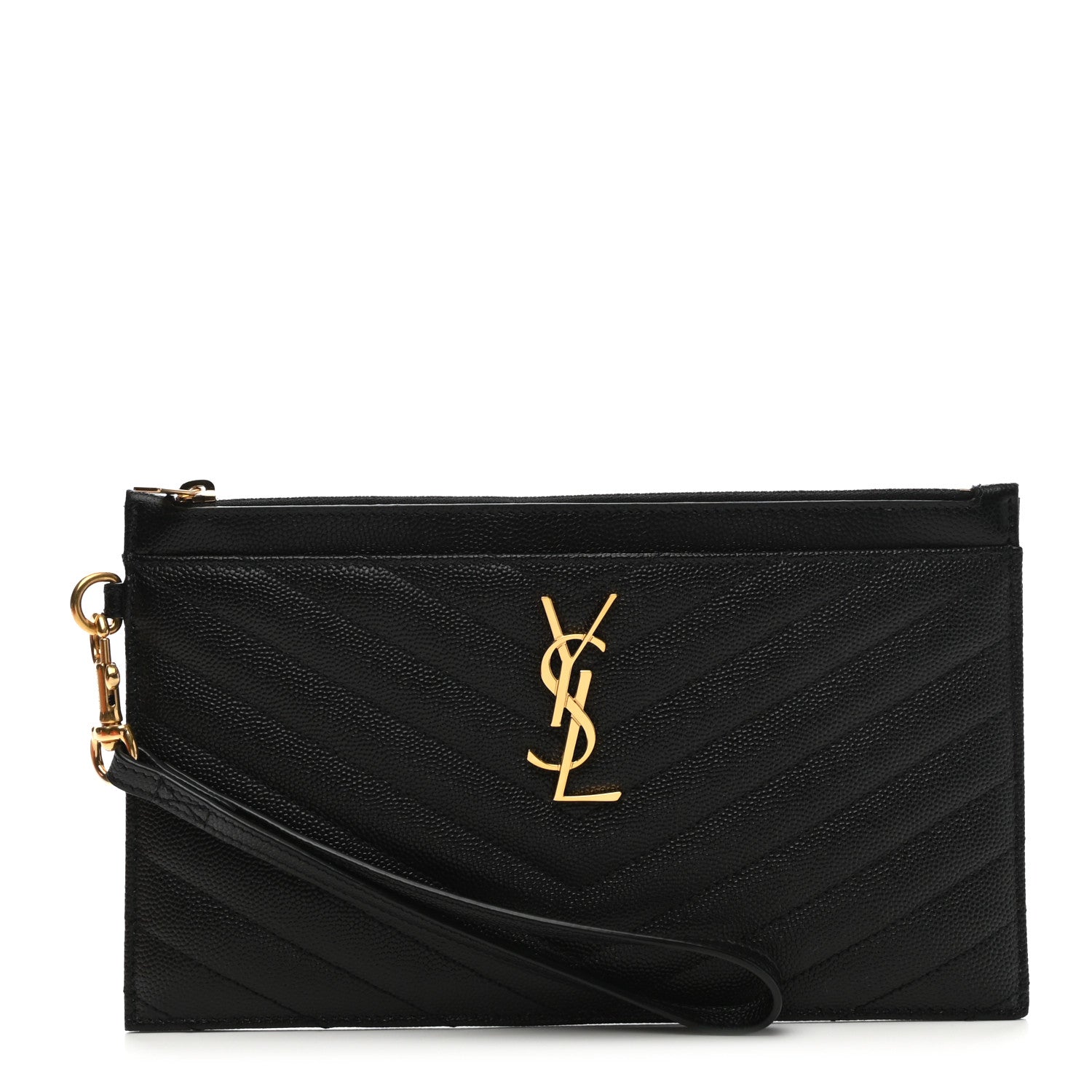 Saint Laurent Grain De Poudre Chevron Monogram Large Bill Pouch Black 1 of 7