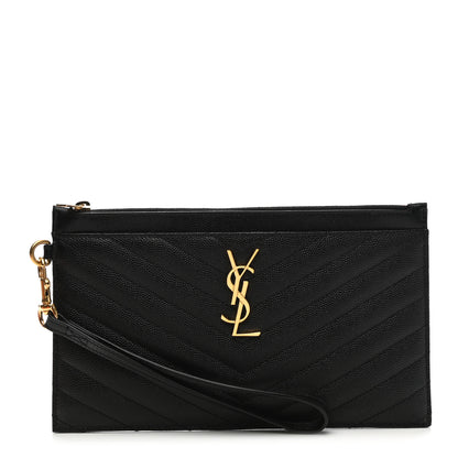 Saint Laurent Grain De Poudre Chevron Monogram Large Bill Pouch Black 1 of 7