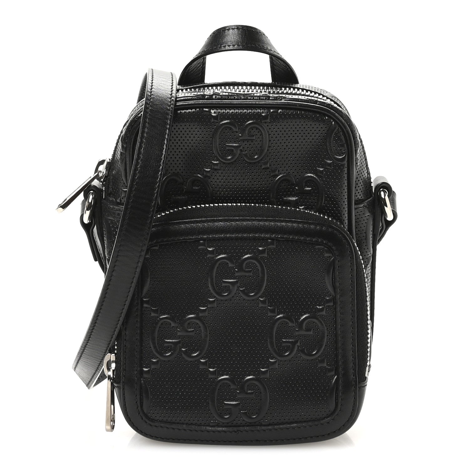 Gucci Calfskin GG Tennis Embossed Mini Double Zip Messenger Bag Black 1 of 12