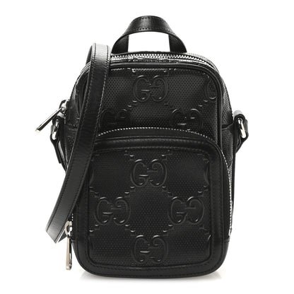 Gucci Calfskin GG Tennis Embossed Mini Double Zip Messenger Bag Black 1 of 12