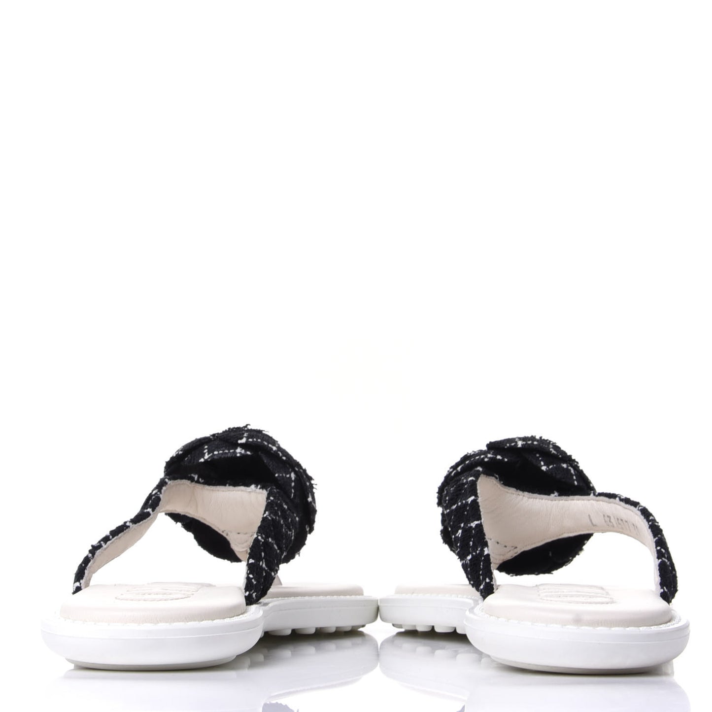 Tweed Quilted Camellia Thong Sandals 39 Black White