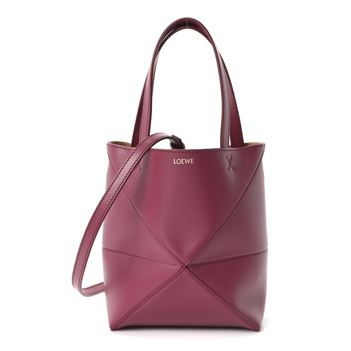 Shiny Calfskin Mini Puzzle Fold Tote Dark Burgundy