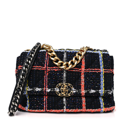 Chanel Tweed Quilted Large Chanel 19 Flap Black Orange Blue 1 of 11