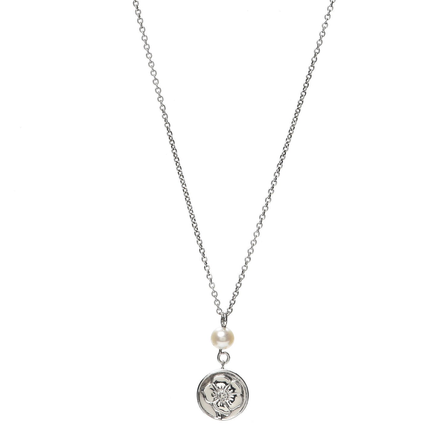 Sterling Silver Pearl Nature Rose Pendant Necklace