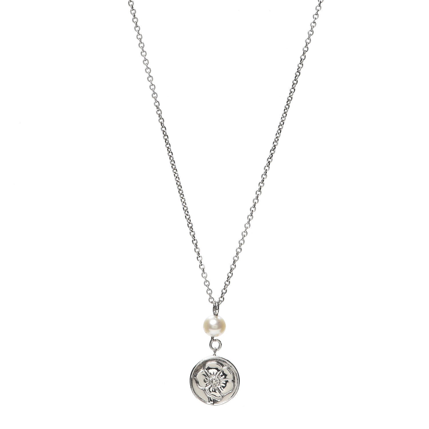 Tiffany Sterling Silver Pearl Nature Rose Pendant Necklace 1 of 5