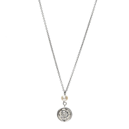 Tiffany Sterling Silver Pearl Nature Rose Pendant Necklace 1 of 5