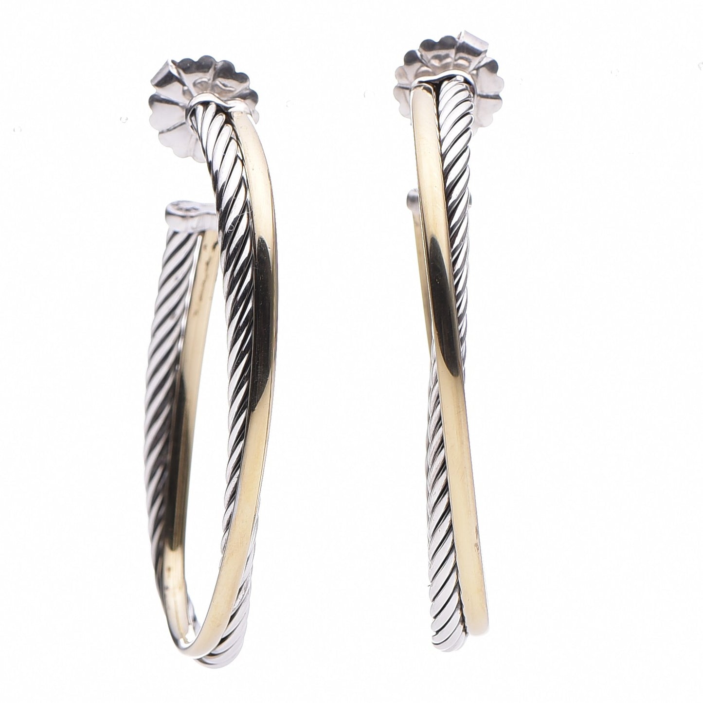 Sterling Silver 18K Yellow Gold 48mm Large Oval Crossover Cable Hoop Earrings