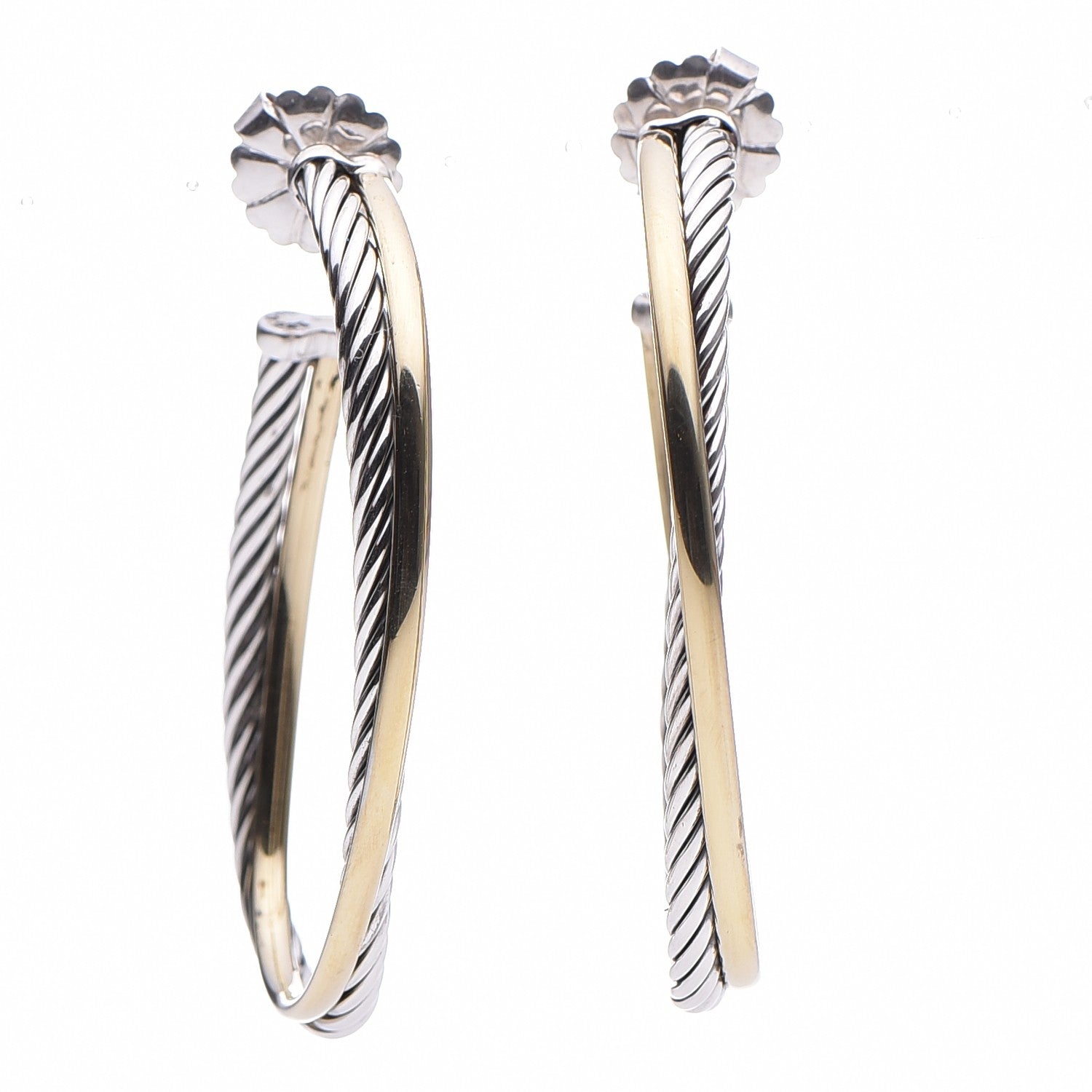 David Yurman Sterling Silver 18K Yellow Gold 48mm Large Oval Crossover Cable Hoop Earrings 1 of 3