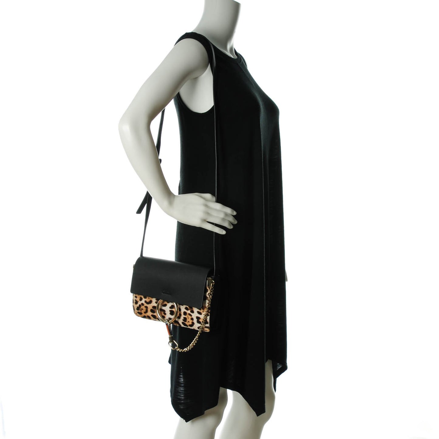 Calfskin Pony Hair Leopard Print Small Faye Shoulder Bag Abstract White
