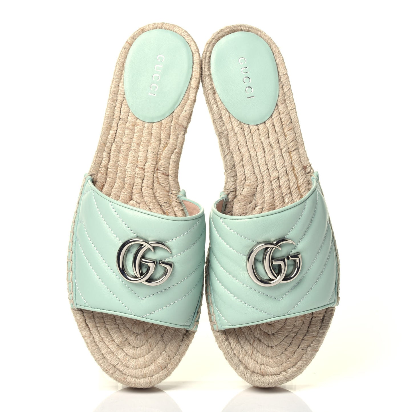 Nappa Matelasse GG Marmont Espadrille Slide Sandals 38 Water Green