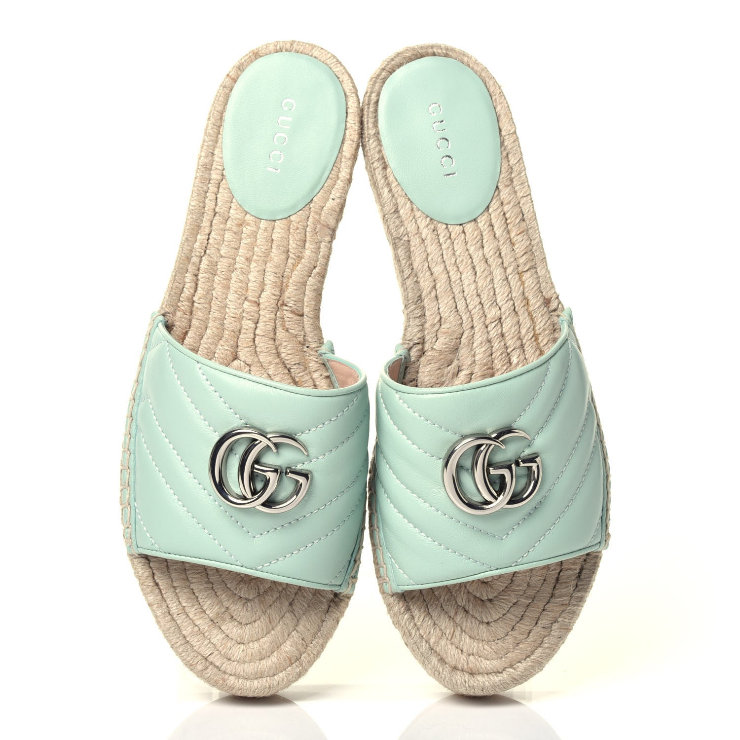 Gucci Nappa Matelasse GG Marmont Espadrille Slide Sandals 38 Water Green 5 of 12